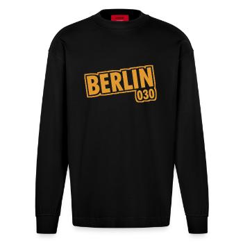 Berlin - 030 - Capital - Germany - Area Code - Heavyweight Oversized Organic Longsleeve Shirt Made in EU - SOLID BLACK - Front