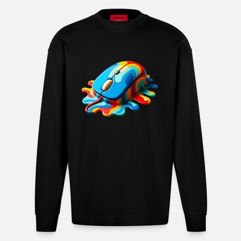 Schmelzende Regenbogen-Computermaus - Heavyweight Oversized Organic Langarmshirt Made in EU - SOLID BLACK