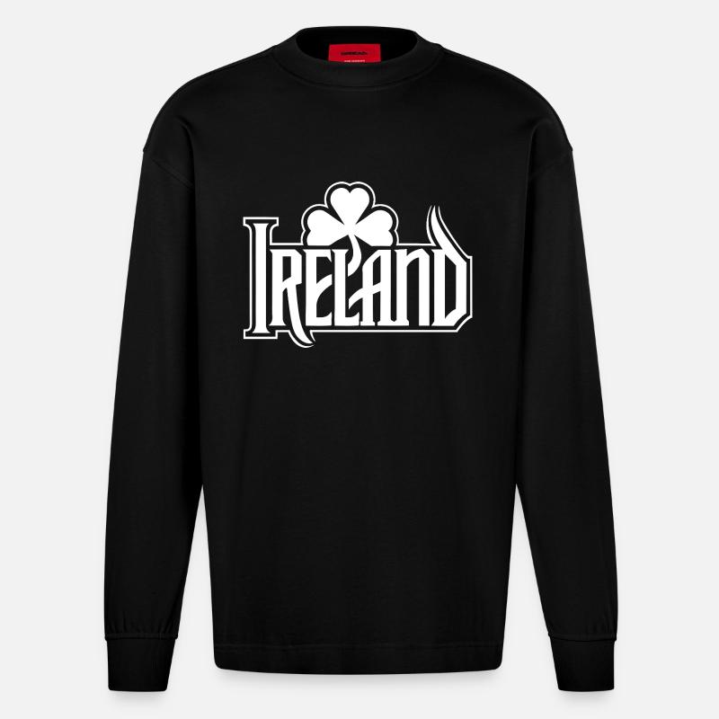 Irlande - Bonne Saint-Patrick - Shamrock - Manches longues bio épais oversize fabriqué en UE - SOLID BLACK