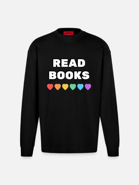 Read Books Rainbow Hearts - Heavyweight Oversized Organic Longsleeve Shirt Made in EU - SOLID BLACK