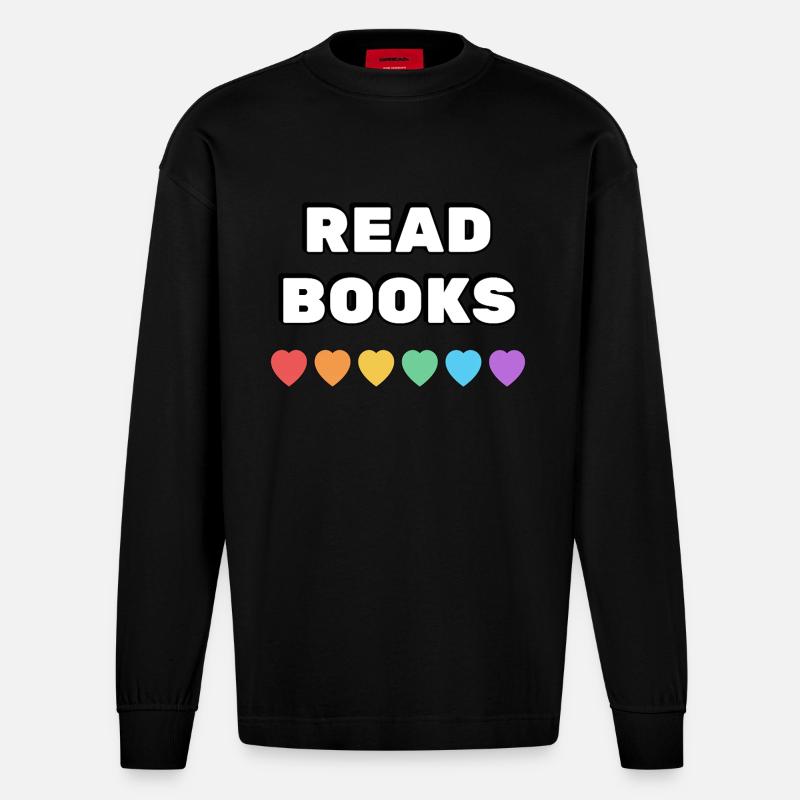 Read Books Rainbow Hearts - Heavyweight Oversized Organic Longsleeve Shirt Made in EU - SOLID BLACK