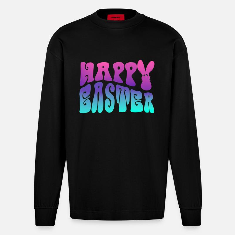 Happy Easter Schriftzug - Heavyweight Oversized Organic Langarmshirt Made in EU - SOLID BLACK