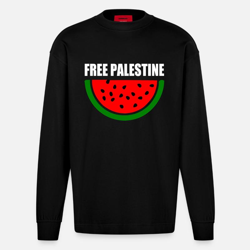 Free palestine Melon pastèque - Manches longues bio épais oversize fabriqué en UE - SOLID BLACK