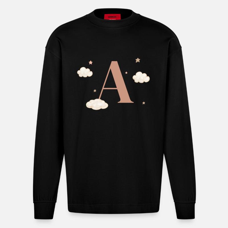 Buchstabe an Sternenwolken - Heavyweight Oversized Organic Langarmshirt Made in EU - SOLID BLACK