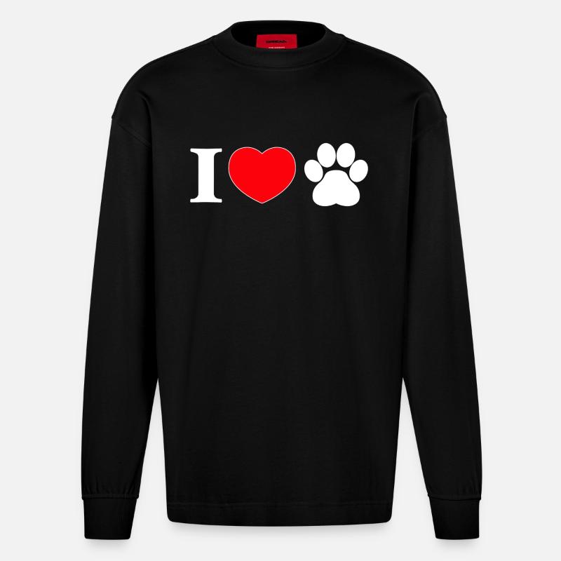 « J’aime » avec empreinte de patte - Manches longues bio épais oversize fabriqué en UE - SOLID BLACK