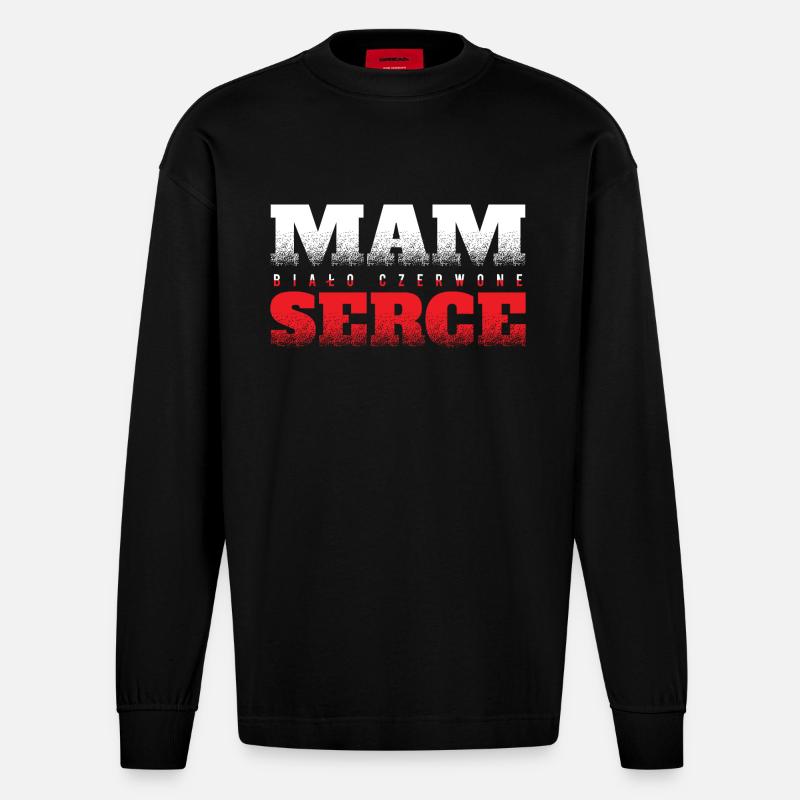 Polen - czerwone serce - Heavyweight Oversized Organic Langarmshirt Made in EU - SOLID BLACK