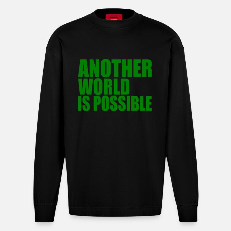 Another world is possible - Manches longues bio épais oversize fabriqué en UE - SOLID BLACK
