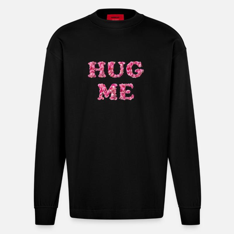 Hug Me mit Rosenblättern - Heavyweight Oversized Organic Langarmshirt Made in EU - SOLID BLACK