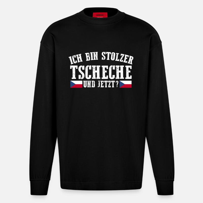 Tschechen Tschechisch Tschechien - Heavyweight Oversized Organic Langarmshirt Made in EU - SOLID BLACK