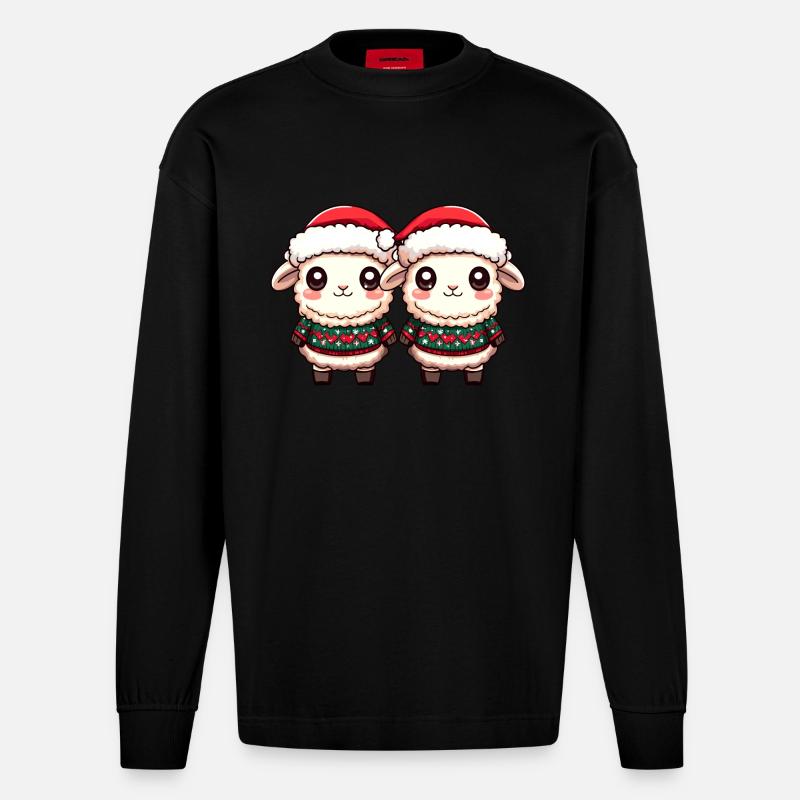 Équipe de Noël des moutons - Manches longues bio épais oversize fabriqué en UE - SOLID BLACK