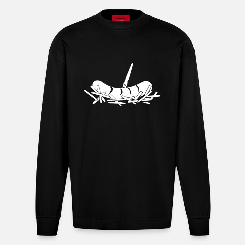 Pommes Currywurst - Heavyweight Oversized Organic Langarmshirt Made in EU - SOLID BLACK