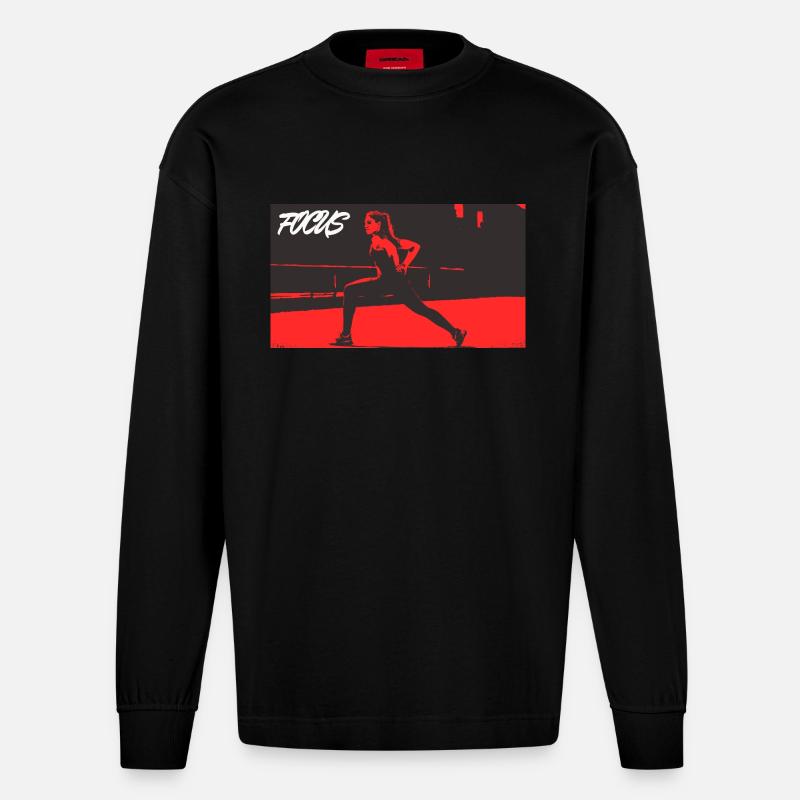 FOCUS_red - Heavyweight Oversized Organic Langarmshirt Made in EU - SOLID BLACK