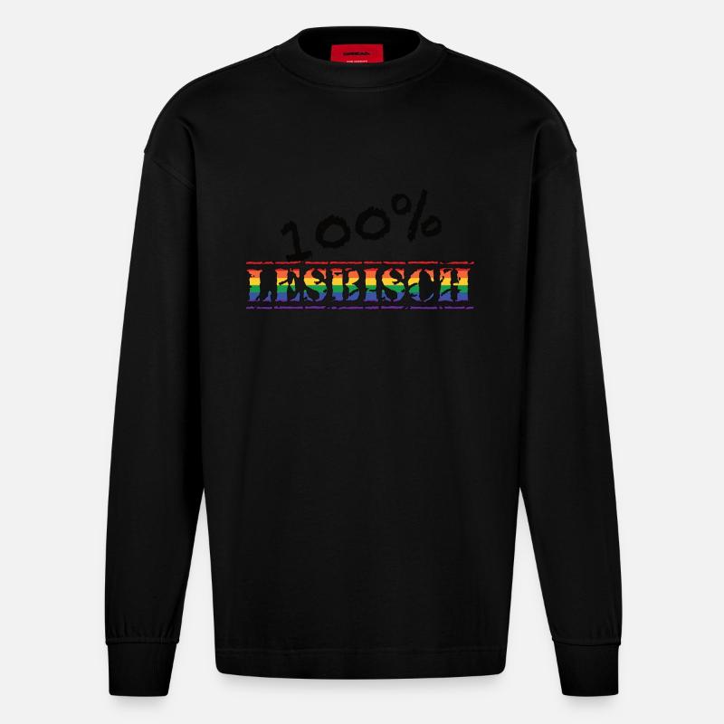 100% lesbisch 1 - Heavyweight Oversized Organic Langarmshirt Made in EU - SOLID BLACK