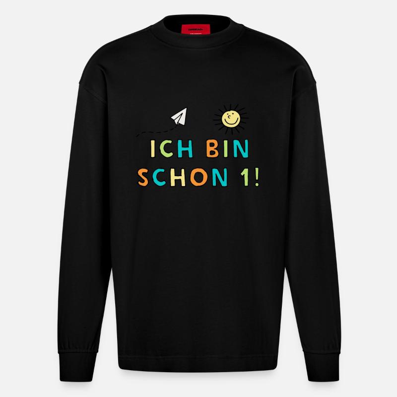 Ich bin schon eins - Heavyweight Oversized Organic Langarmshirt Made in EU - SOLID BLACK