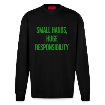 De petites mains, une énorme responsabilité disent les parents - Manches longues bio épais oversize fabriqué en UE - SOLID BLACK - Devant