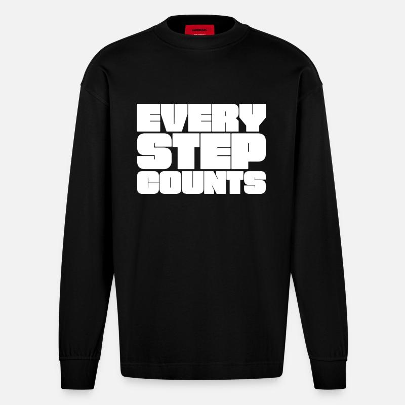 Chaque pas compte - Manches longues bio épais oversize fabriqué en UE - SOLID BLACK