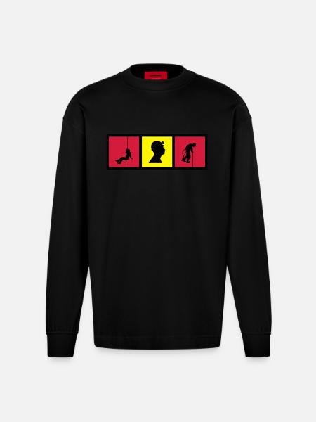 Caver Speleology Speläologie Spéléo Spéléologue - Heavyweight Oversized Organic Longsleeve Shirt Made in EU - SOLID BLACK