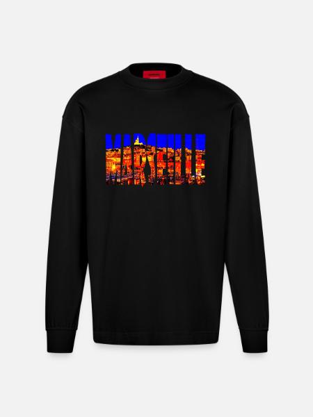 Marseille City - Heavyweight Oversized Organic Longsleeve Shirt Made in EU - SOLID BLACK
