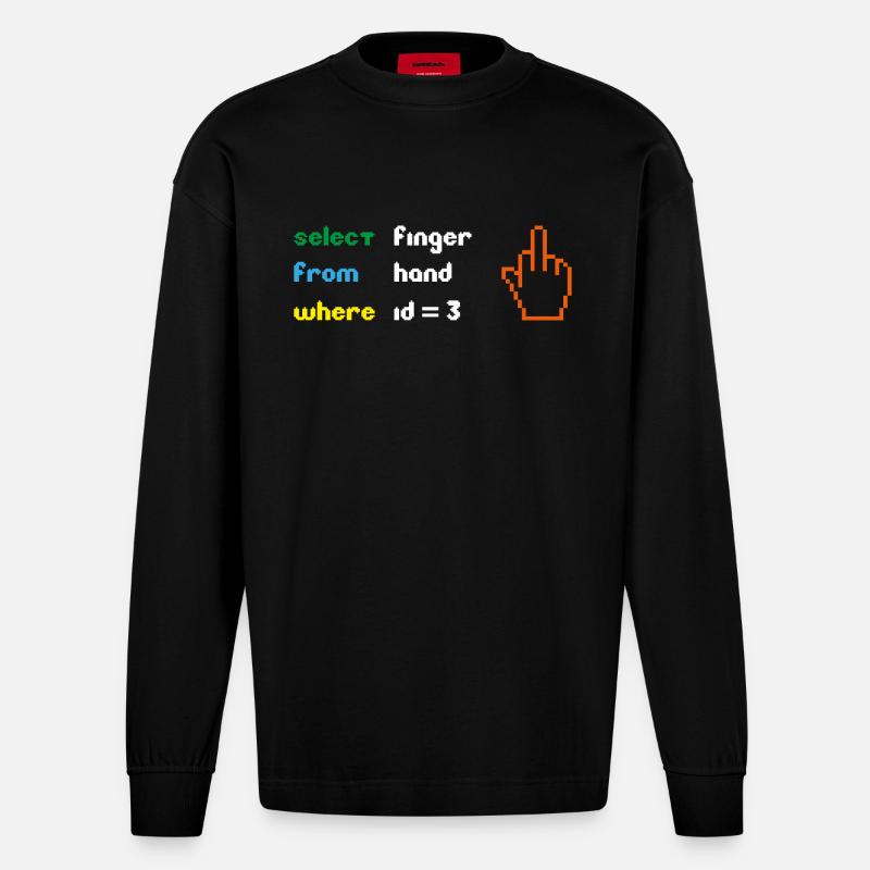 Lustige SQL-Abfrage: 8-Bit-Mittelfinger für Geeks - Heavyweight Oversized Organic Langarmshirt Made in EU - SOLID BLACK