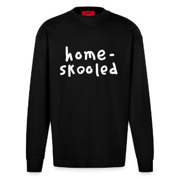 Home Skooled Funny School Design - Heavyweight Oversized Organic Longsleeve Shirt Made in EU - SOLID BLACK - Front