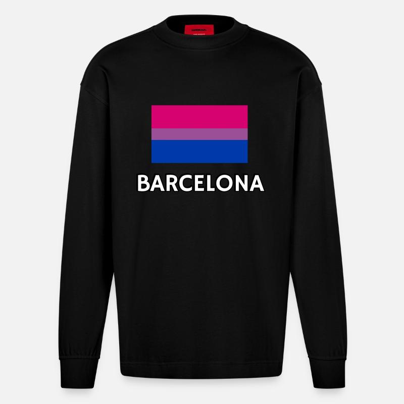 Bi Pride Drapeau Barcelone - Manches longues bio épais oversize fabriqué en UE - SOLID BLACK