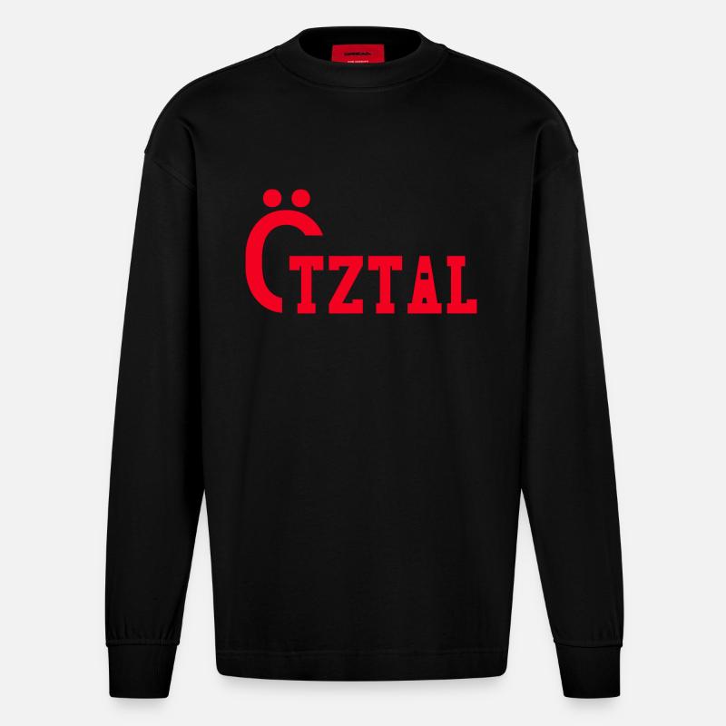 Ötztal roter Text - Heavyweight Oversized Organic Langarmshirt Made in EU - SOLID BLACK