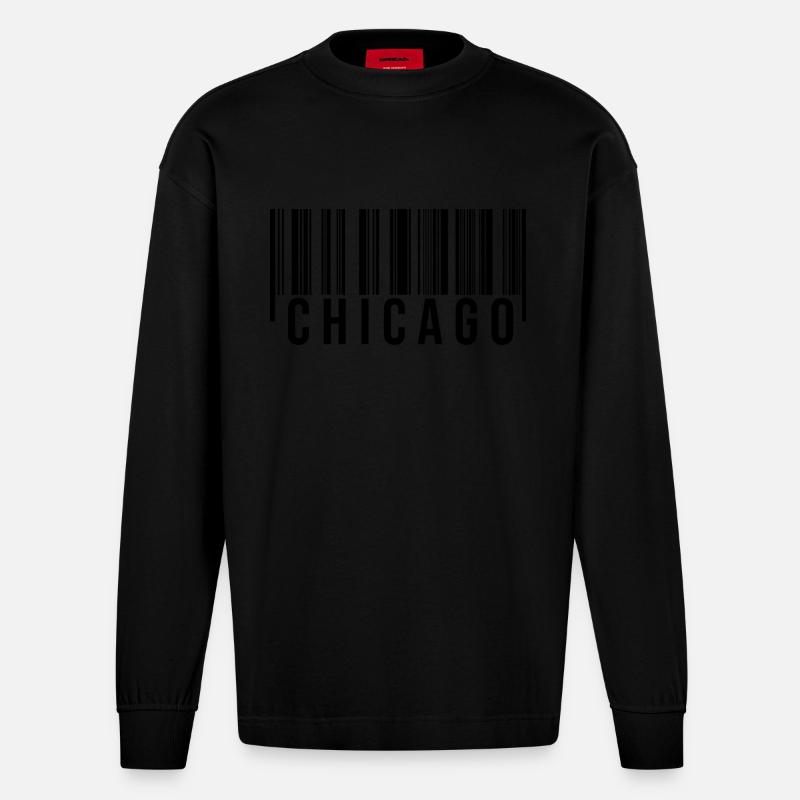 Chicago Barcode - Heavyweight Oversized Organic Langarmshirt Made in EU - SOLID BLACK