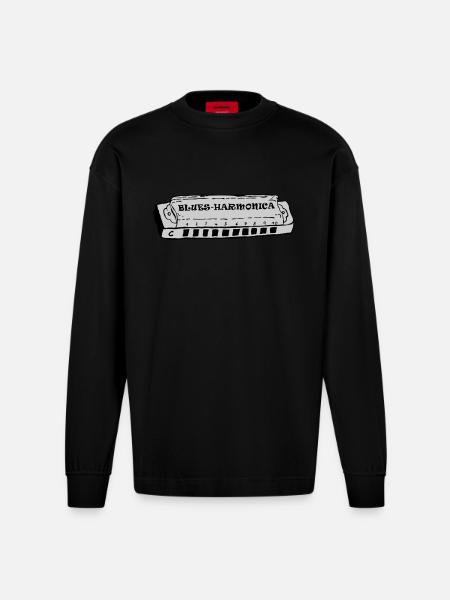 bluesharmonica - Heavyweight Oversized Organic Langarmshirt Made in EU - SOLID BLACK