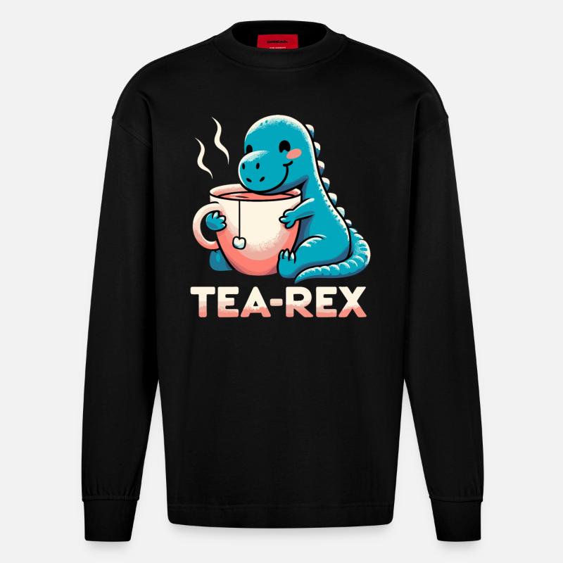 Tee Rex Tee-Rex Teetrinker Geschenk - Heavyweight Oversized Organic Langarmshirt Made in EU - SOLID BLACK