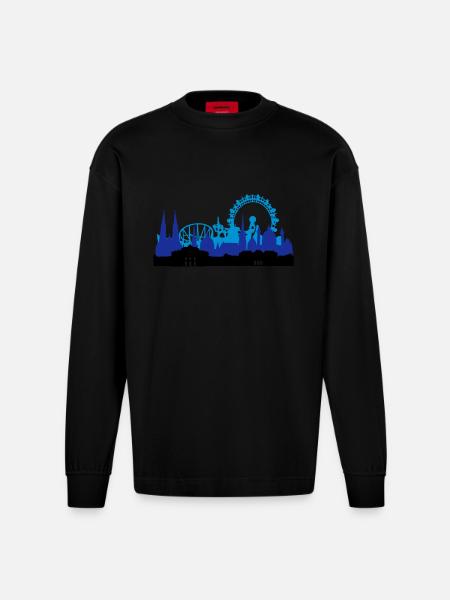 Wien Skyline - Heavyweight Oversized Organic Langarmshirt Made in EU - SOLID BLACK
