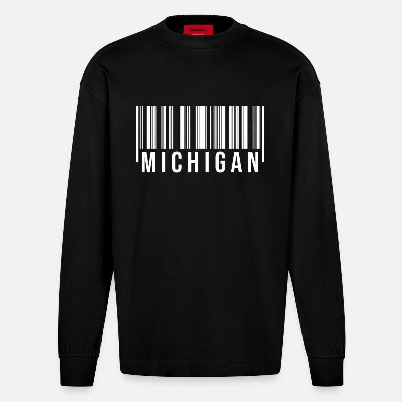 Michigan Barcode - Heavyweight Oversized Organic Langarmshirt Made in EU - SOLID BLACK