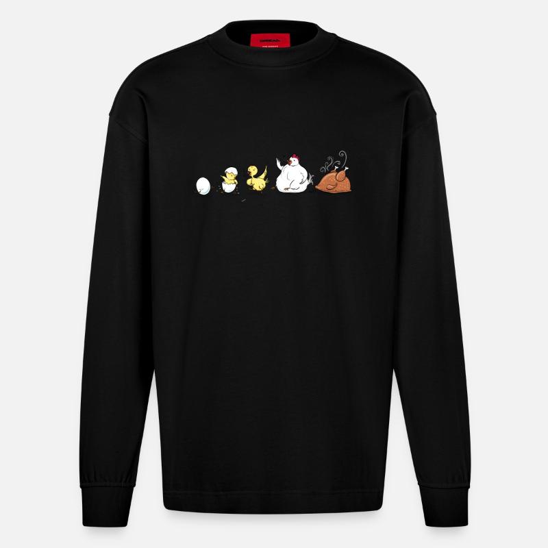 Évolution du poulet - Manches longues bio épais oversize fabriqué en UE - SOLID BLACK