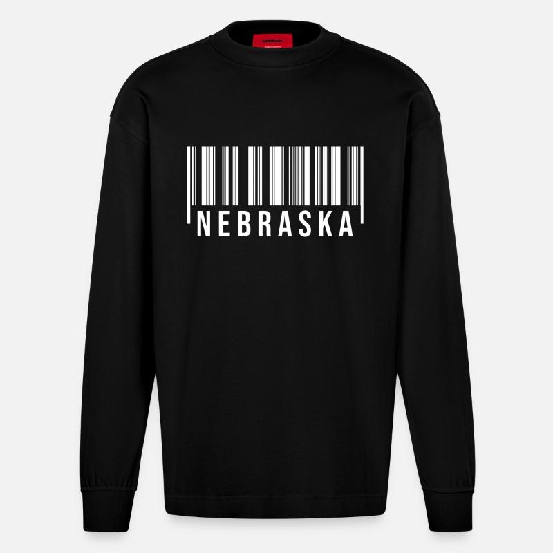 Code-barres du Nebraska - Manches longues bio épais oversize fabriqué en UE - SOLID BLACK