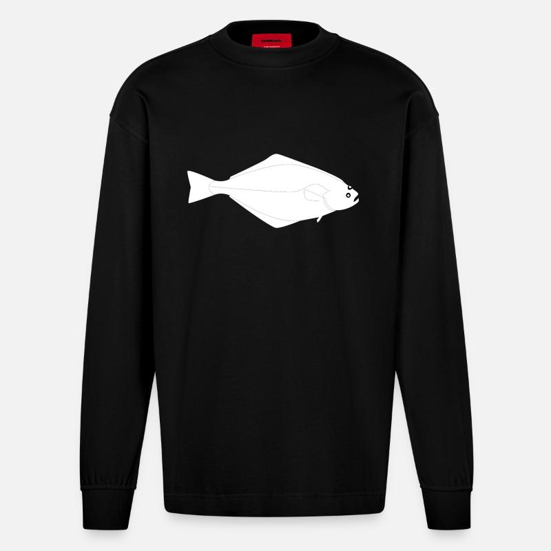 Heilbutt Vollformat weiß - Heavyweight Oversized Organic Langarmshirt Made in EU - SOLID BLACK