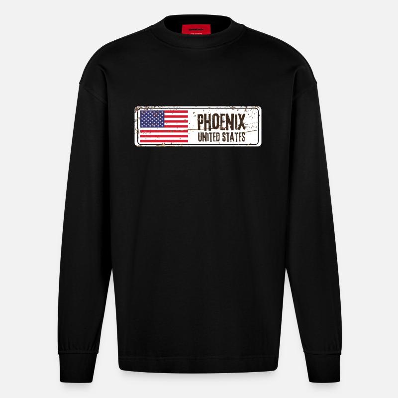 Drapeau des États-Unis Phoenix - Manches longues bio épais oversize fabriqué en UE - SOLID BLACK