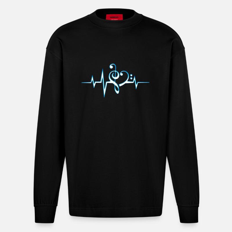 Music, pulse, notes, Trance, Techno, Electro, Goa - Heavyweight Oversized Organic Longsleeve Shirt Made in EU - SOLID BLACK
