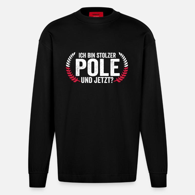 Pole Polnisch Polen - Heavyweight Oversized Organic Langarmshirt Made in EU - SOLID BLACK
