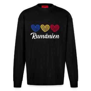 Romanians Romania - Heavyweight Oversized Organic Longsleeve Shirt Made in EU - SOLID BLACK - Front