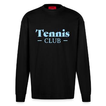 Tennis Club Pocket print - Blue - Heavyweight Oversized Organic Longsleeve Shirt Made in EU - SOLID BLACK - Front