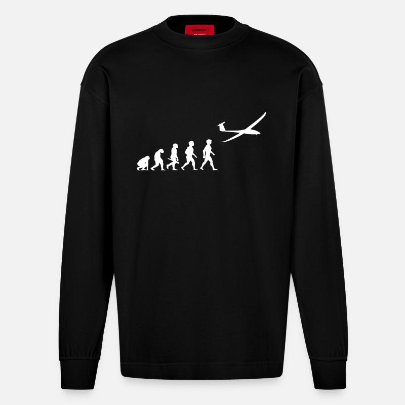 Evolution glider glider plane - Heavyweight Oversized Organic Longsleeve Shirt Made in EU - SOLID BLACK
