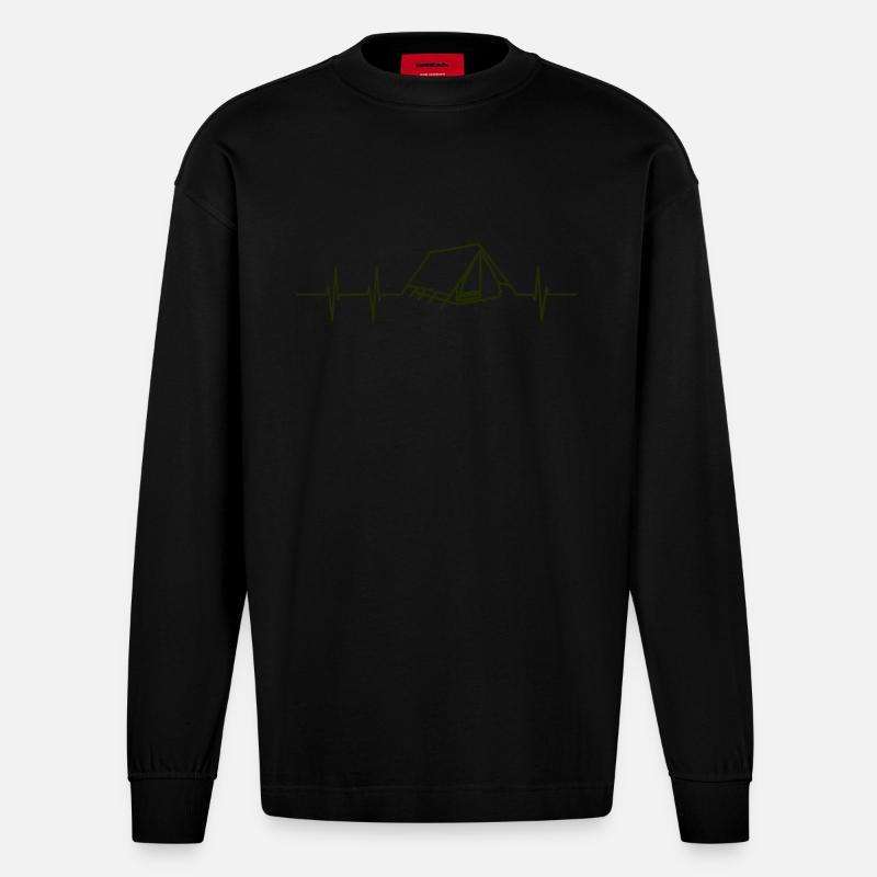 Herzfrequenz Camping - Heavyweight Oversized Organic Langarmshirt Made in EU - SOLID BLACK