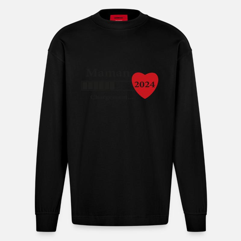 Mama - Werdende Mama wird geladen - Heavyweight Oversized Organic Langarmshirt Made in EU - SOLID BLACK