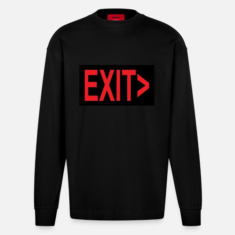 Exit / Exit / Emergency Exit - Heavyweight Oversized Organic Longsleeve Shirt Made in EU - SOLID BLACK