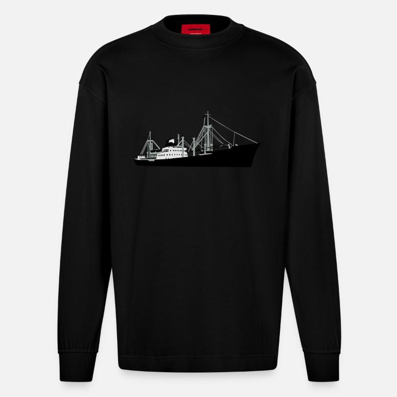 Schiff - MS F. Freiligrath - Heavyweight Oversized Organic Langarmshirt Made in EU - SOLID BLACK