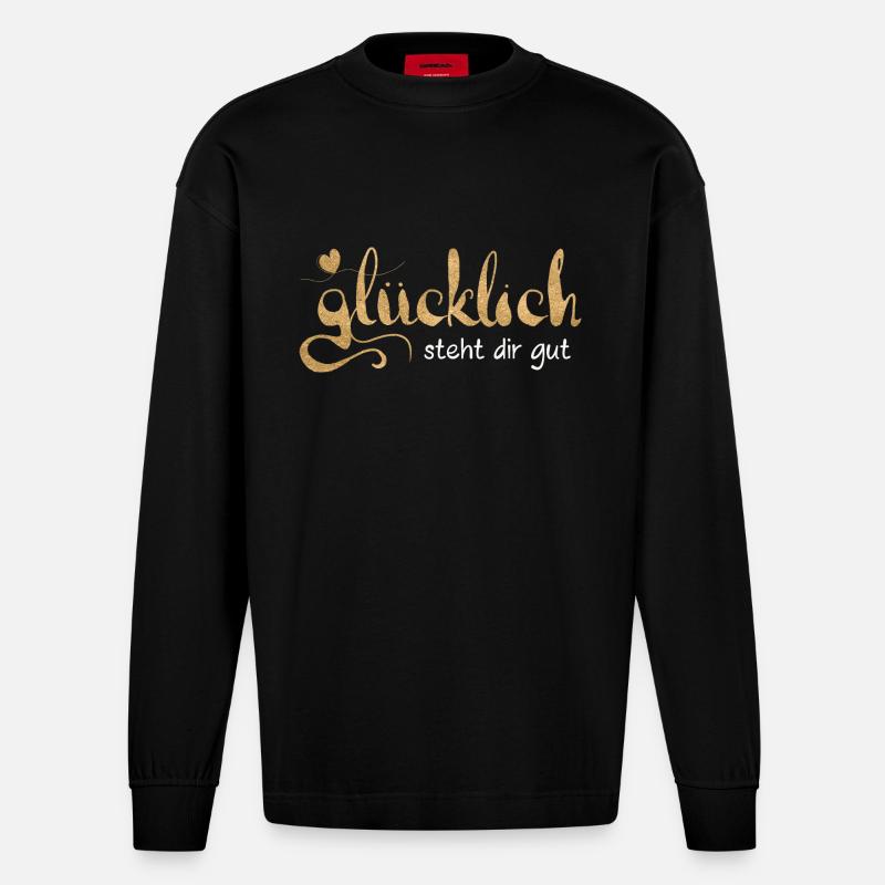 Glücklich steht dir gut - Heavyweight Oversized Organic Langarmshirt Made in EU - SOLID BLACK