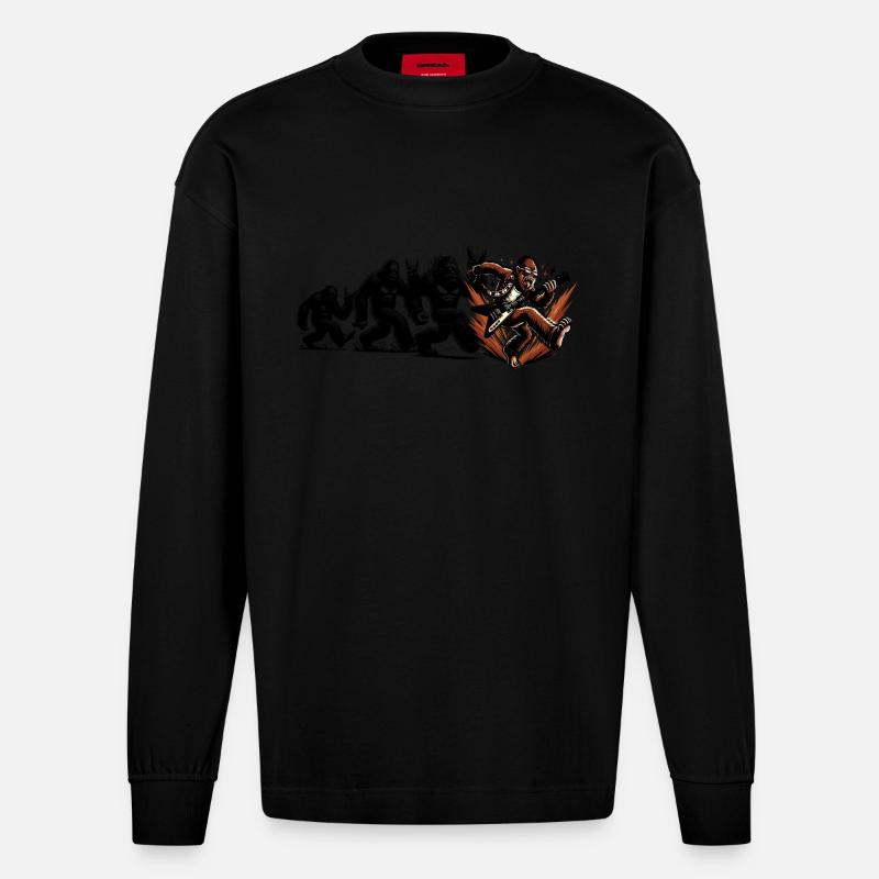 Bigfoot Gitarrist Evolution Walk - Heavyweight Oversized Organic Langarmshirt Made in EU - SOLID BLACK