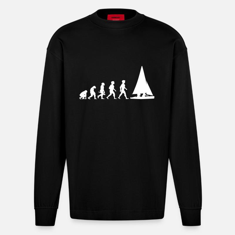 Evolution sailing sailboat sailing ship - Heavyweight Oversized Organic Longsleeve Shirt Made in EU - SOLID BLACK