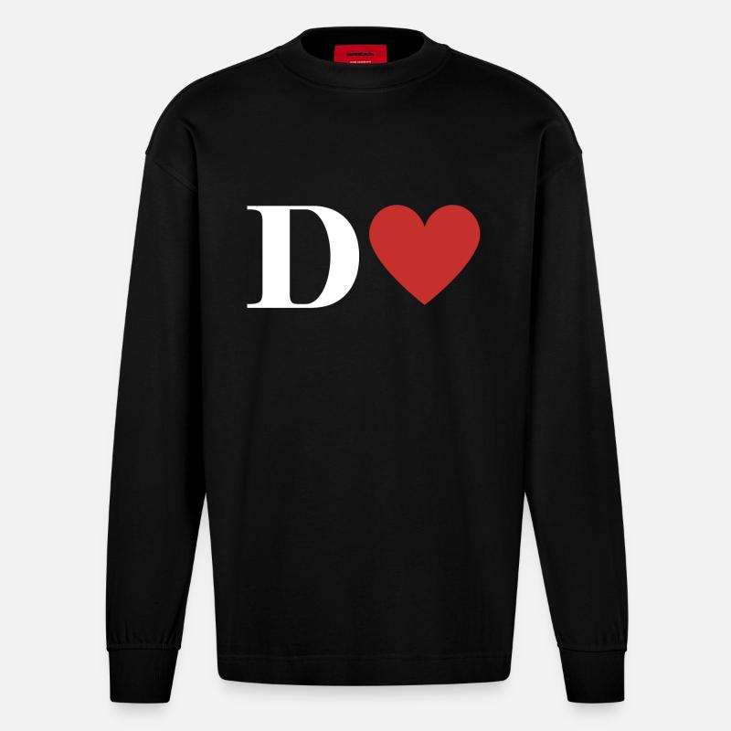 Roter Herz-Buchstabe - Heavyweight Oversized Organic Langarmshirt Made in EU - SOLID BLACK