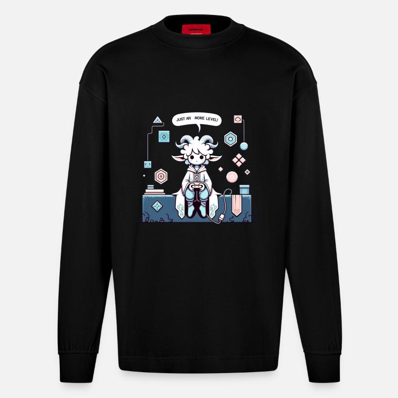 Just One More Level! - Heavyweight Oversized Organic Langarmshirt Made in EU - SOLID BLACK