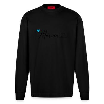Marvin Nom Prénom Calligraphie coeur - Manches longues bio épais oversize fabriqué en UE - SOLID BLACK - Devant